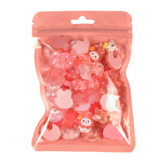 Premium Decoden Kawaii Flatback Resin Charms | 50 Count Clear Pink | by Whimsy DIY Studio