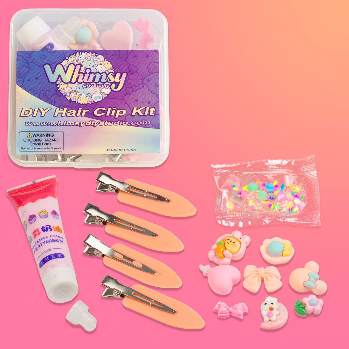 Whimsy Small Decoden Hair Clip Kit - Peachy Pink