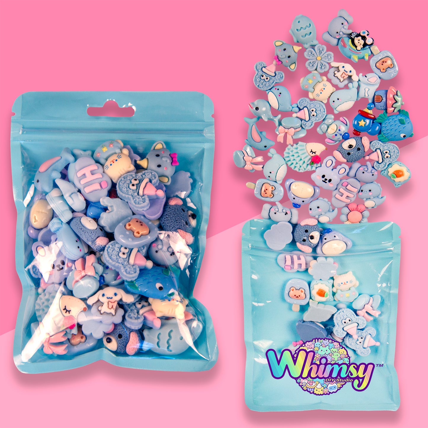 Premium Decoden Kawaii Flatback Resin Charms | 50 Count Blue | by Whimsy DIY Studio