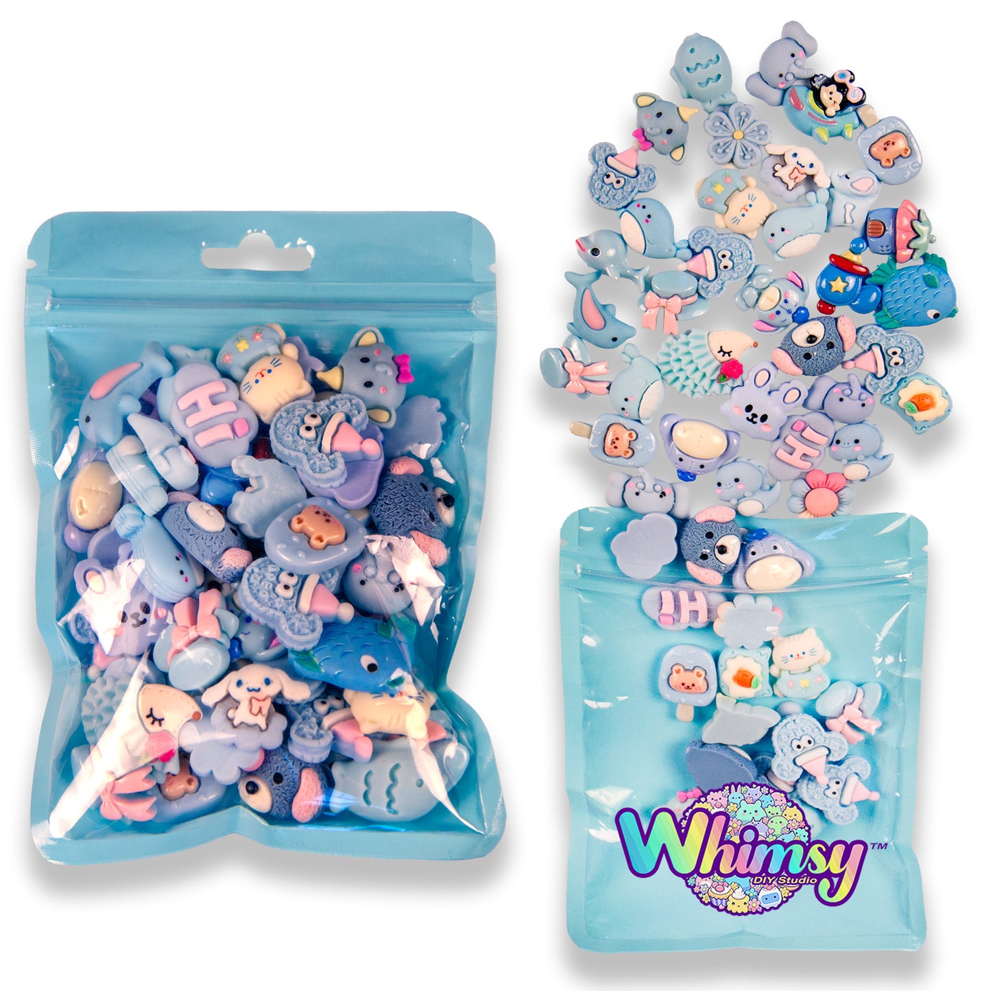 Premium Decoden Kawaii Flatback Resin Charms | 50 Count Blue | by Whimsy DIY Studio