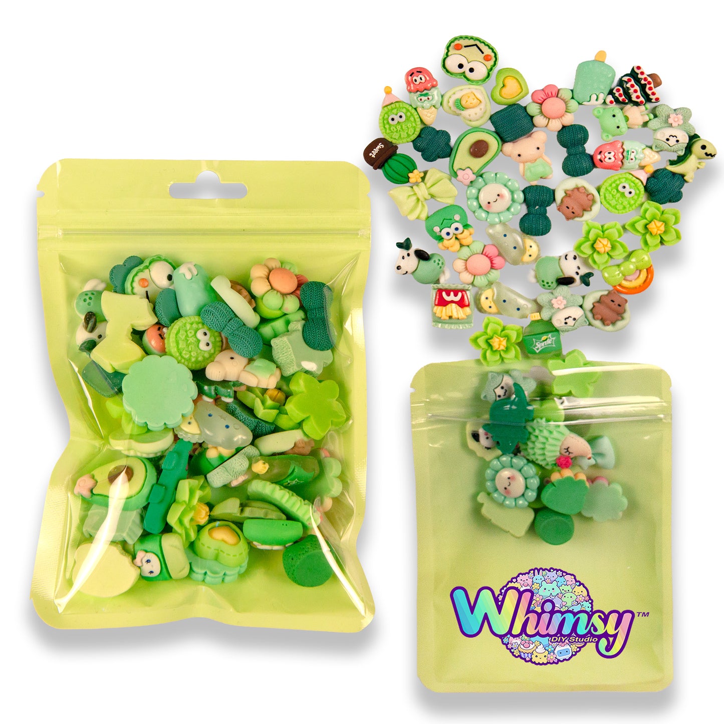 Premium Decoden Kawaii Flatback Resin Charms | 50 Count Green | by Whimsy DIY Studio