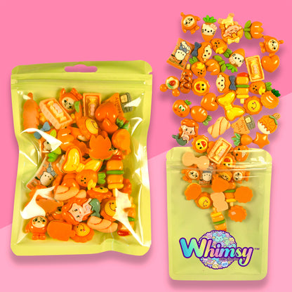 Premium Decoden Kawaii Flatback Resin Charms | 50 Count Orange | by Whimsy DIY Studio