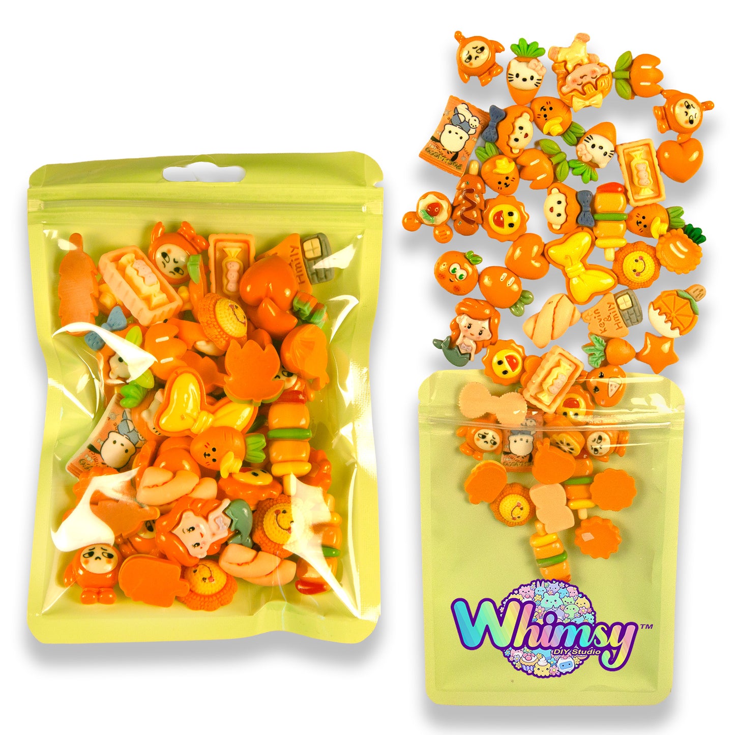Premium Decoden Kawaii Flatback Resin Charms | 50 Count Orange | by Whimsy DIY Studio