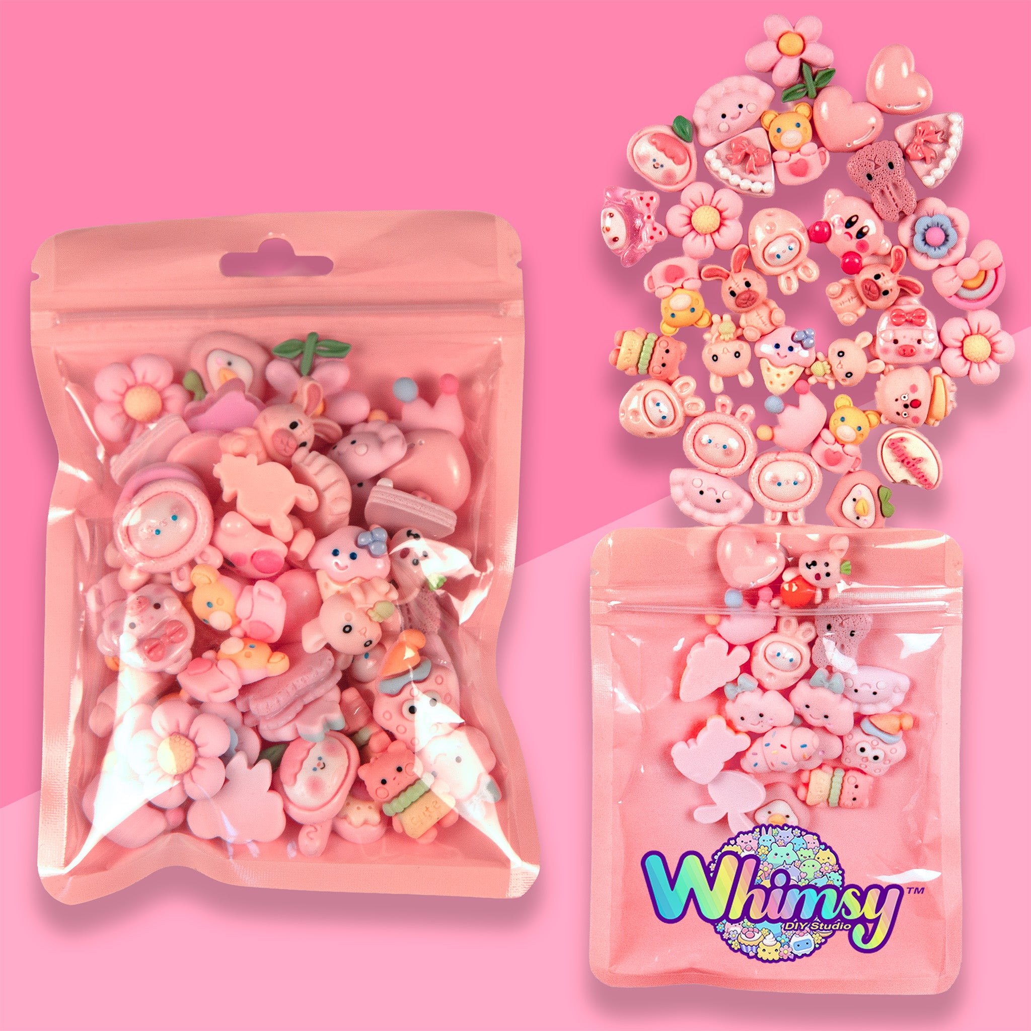 Premium Decoden Kawaii Flatback Resin Charms | 50 Count Pink | by