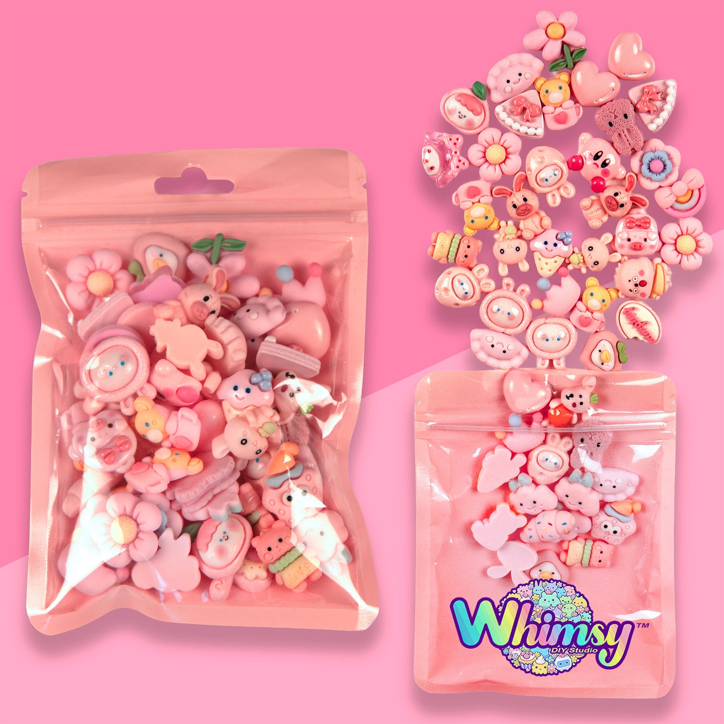 Premium Decoden Kawaii Flatback Resin Charms | 50 Count Pink | by Whimsy DIY Studio
