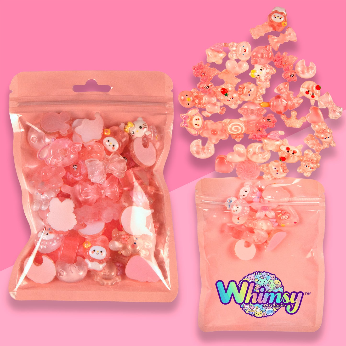 Premium Decoden Kawaii Flatback Resin Charms | 50 Count Clear Pink | by Whimsy DIY Studio