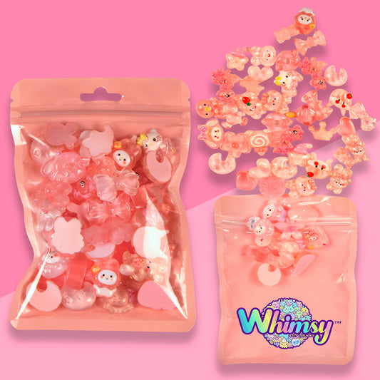 Premium Decoden Kawaii Flatback Resin Charms | 50 Count Clear Pink | by Whimsy DIY Studio
