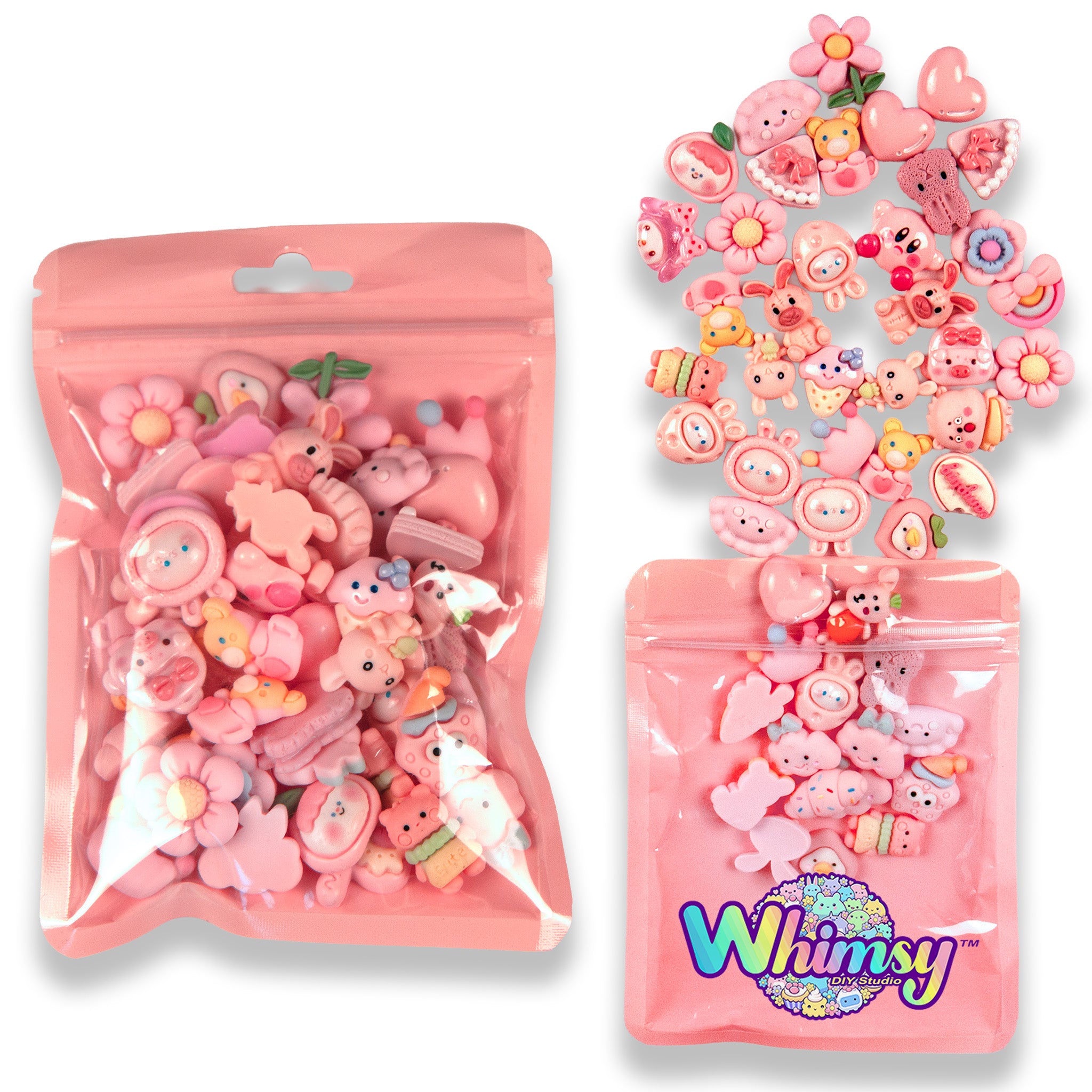 Premium Decoden Kawaii Flatback Resin Charms | 50 Count Pink | by