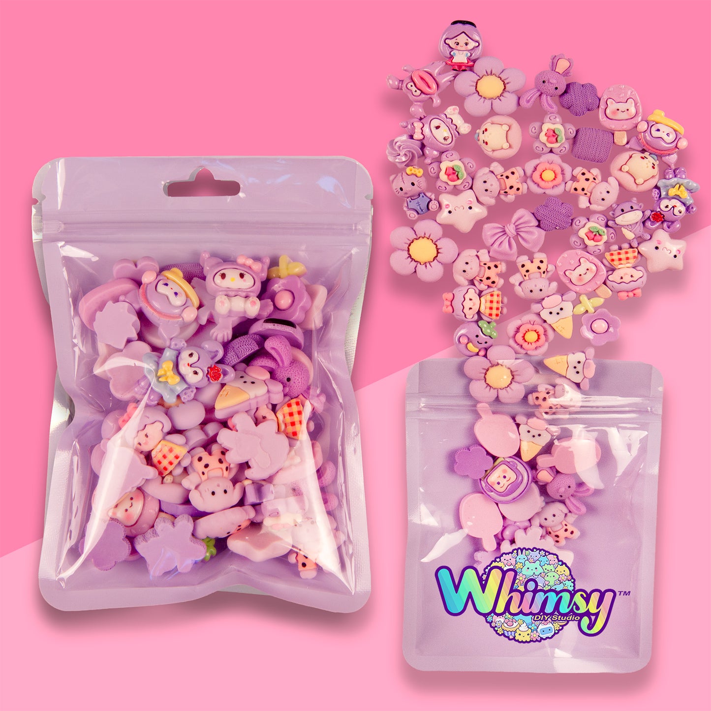 Premium Decoden Kawaii Flatback Resin Charms | 50 Count Purple | by Whimsy DIY Studio