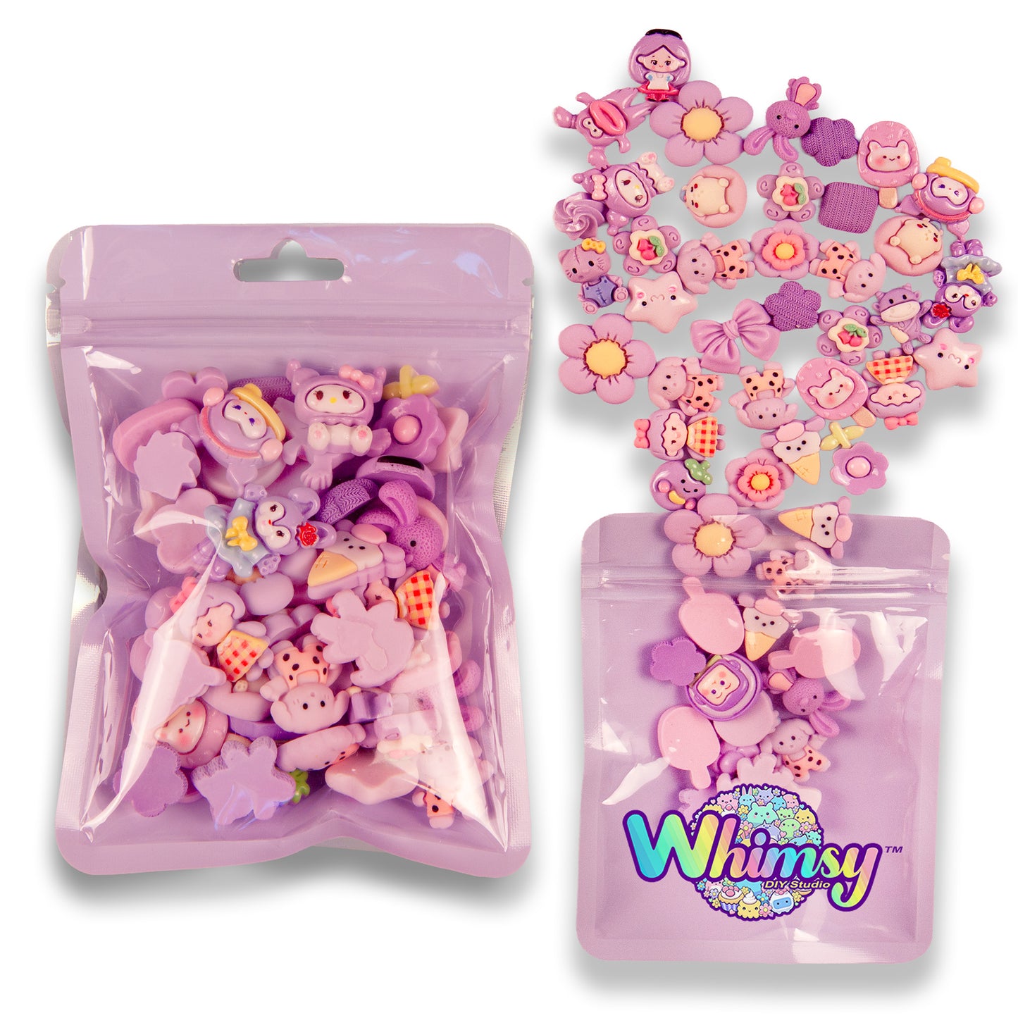Premium Decoden Kawaii Flatback Resin Charms | 50 Count Purple | by Whimsy DIY Studio