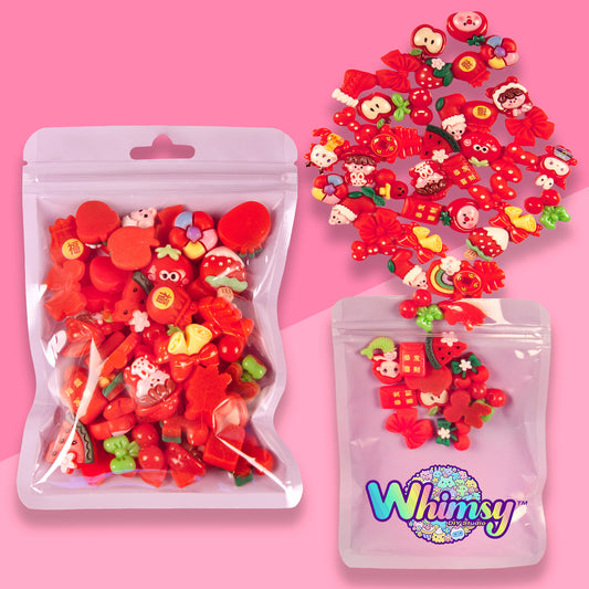 Premium Decoden Kawaii Flatback Resin Charms | 50 Count Red | by Whimsy DIY Studio