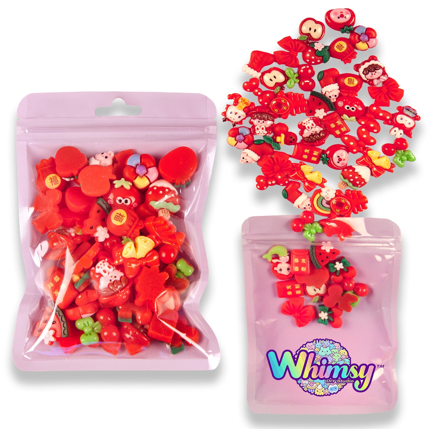 Premium Decoden Kawaii Flatback Resin Charms | 50 Count Red | by Whimsy DIY Studio