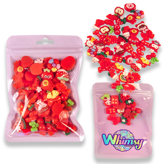 Premium Decoden Kawaii Flatback Resin Charms | 50 Count Red | by Whimsy DIY Studio