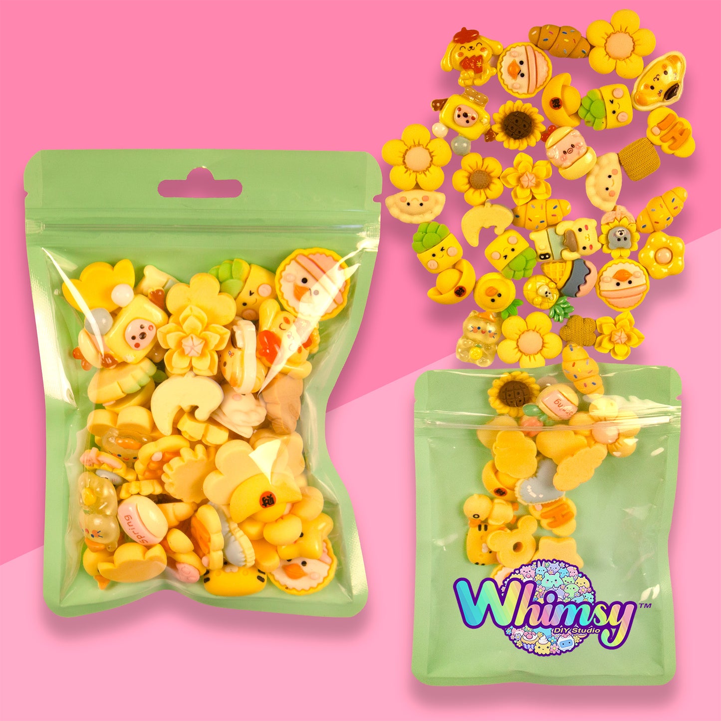Premium Decoden Kawaii Flatback Resin Charms | 50 Count Yellow | by Whimsy DIY Studio
