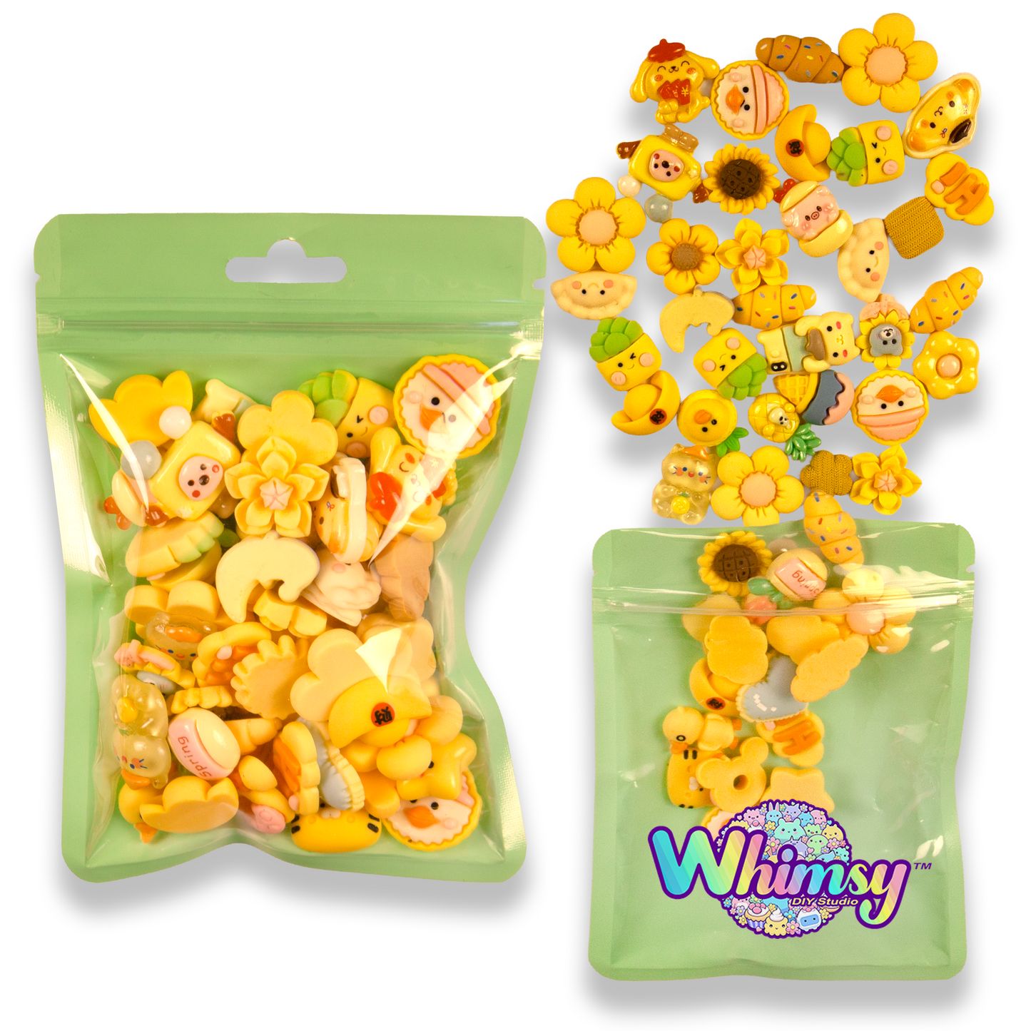 Premium Decoden Kawaii Flatback Resin Charms | 50 Count Yellow | by Whimsy DIY Studio