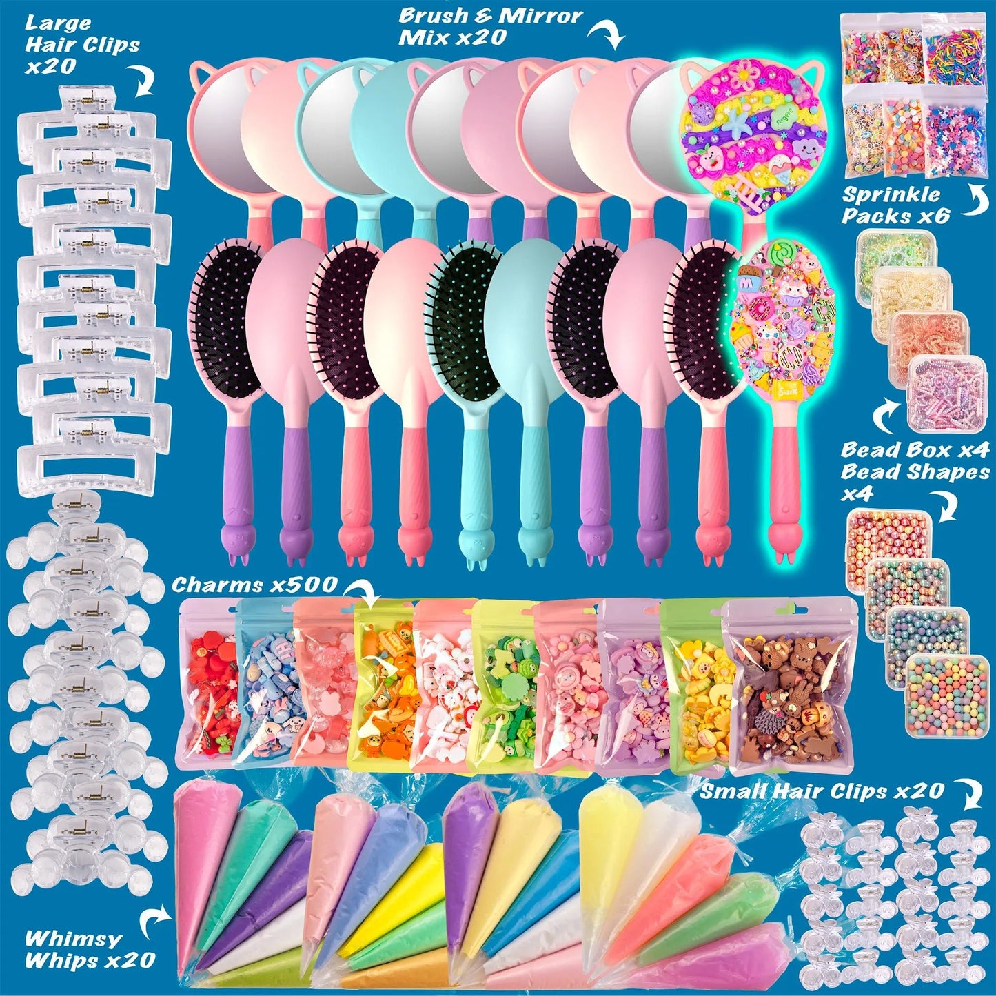 Whimsy DIY Studio Decoden Party Kit - 20 Person Kit - DIY Brushes & Mirrors Mix - Whimsy DIY Studio
